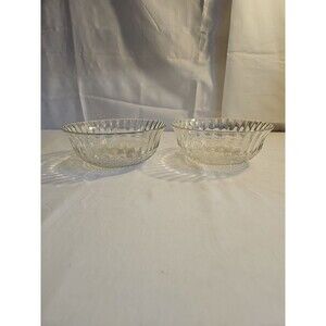 Vintage 2 Kig Clear Fleur De Lis Glass Vegetable Bowls 7½" Across x 3" Tall